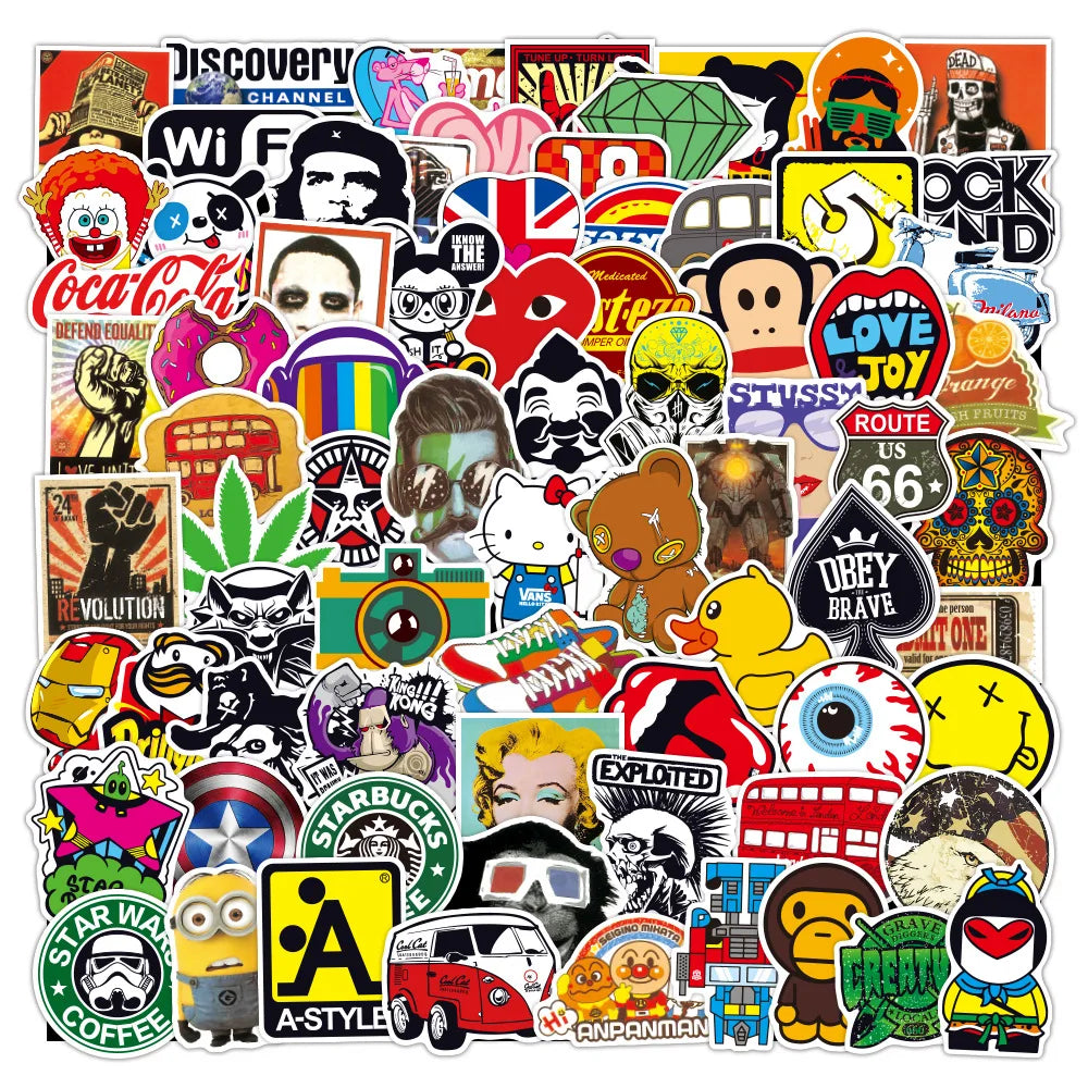 100PCS Latest Fashion Brand Logo Graffiti Stickers Waterproof Suitcase Guitar Toy Decoration Stickers