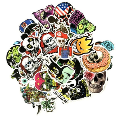 50 pieces of fire-breathing dark skull-style horror comic stickers, personalized DIY laptop, phone case, luggage, skateboard, bicycle decoration sticker toys