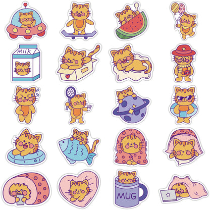50PCS of cute cartoon cat series decorative style graffiti stickers, personalized, fashionable and creative DIY exquisite decorative decal cups, helmets, skateboard popular sticker toys