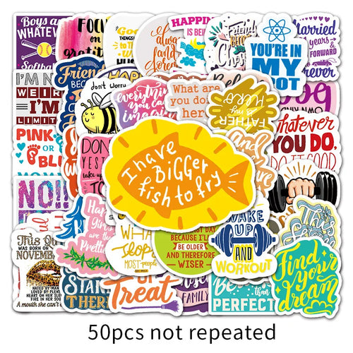 50 pieces of inspiring English motto doodle stickers, personalized DIY luggage, laptop, car and motorcycle decoration stickers, toys