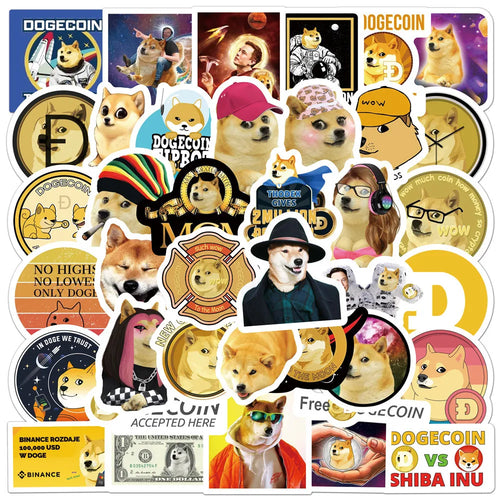 50PCS New Dogecoin Graffiti Sticker Luggage Car Computer Water Cup Guitar PVC Sticker