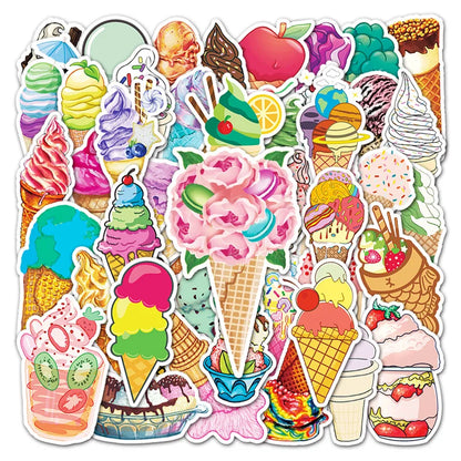50 pieces of cartoon personalized ice cream decorative style graffiti stickers, personalized, fashionable and creative DIY exquisite decorative decal cups, helmets, skateboard popular sticker toys