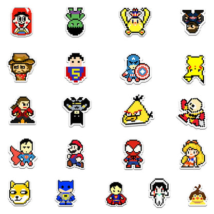 50PCS Mosaic Pixel Waterproof Sticker Luggage Laptop Scooter Car Motorcycle Cartoon Sticker