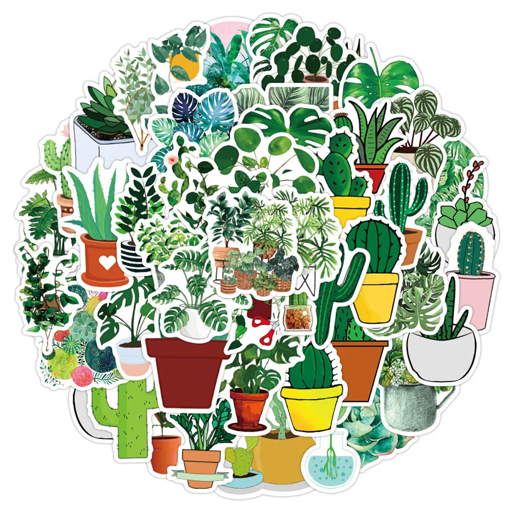 50PCS Green Plant Graffiti Sticker Waterproof Luggage Laptop Scooter Computer Refrigerator Water Cup Sticker