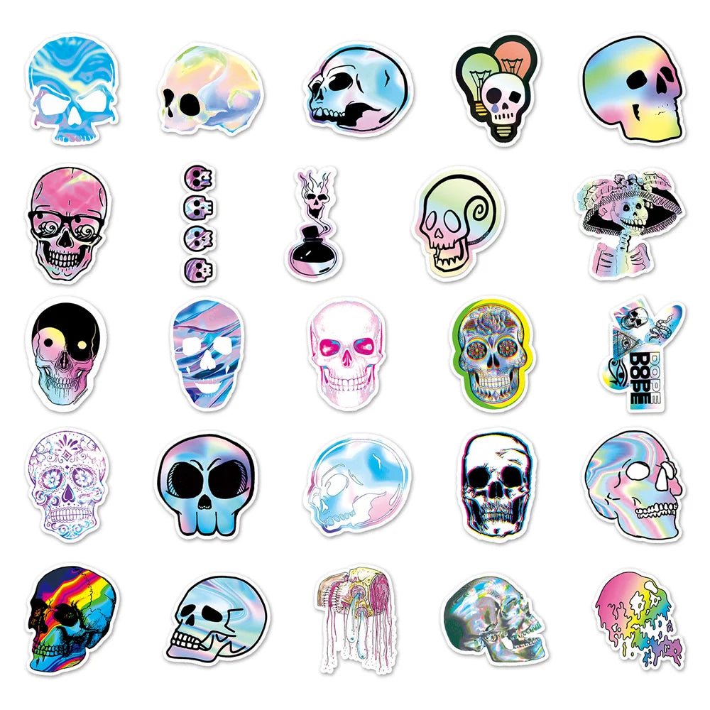 50PCS Skull Graffiti Stickers Trendy Cool Laser Stickers DIY Skateboard Luggage Stickers Waterproof