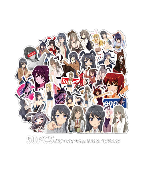 50PCS New Bunny Girl Japanese Man Cartoon Graffiti Sticker Suitcase Luggage Guitar Car Sticker Waterproof Sticker