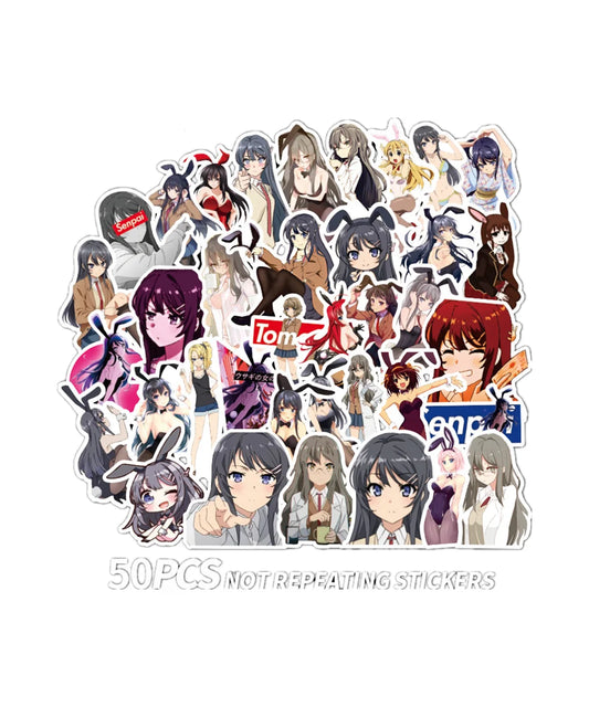 50PCS New Bunny Girl Japanese Man Cartoon Graffiti Sticker Suitcase Luggage Guitar Car Sticker Waterproof Sticker