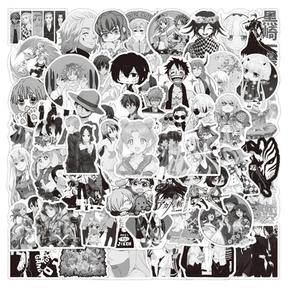 50PCS New Mixed Black and White Anime Graffiti Stickers Waterproof Notebook Scooter Water Cup Luggage Stickers