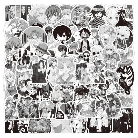 50PCS New Mixed Black and White Anime Graffiti Stickers Waterproof Notebook Scooter Water Cup Luggage Stickers