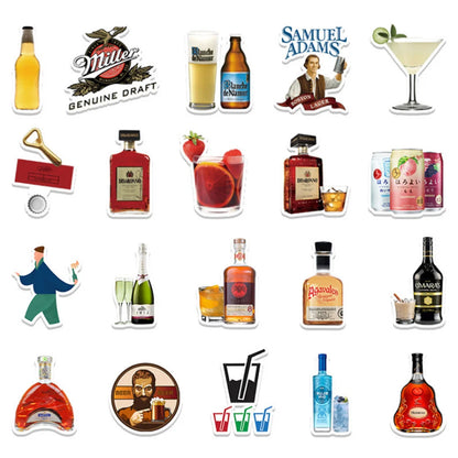 50PCS creative wine bottle cartoon graffiti stickers, suitable for DIY laptop luggage decoration waterproof sticker toys