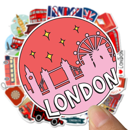50PCS Classic Red Bus Phone Booth Graffiti Stickers, London UK, Red Design for Laptop, Trunk, Stationery Box, Desktop Decor Decals