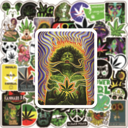 50PCS Green Hemp Leaf Graffiti Graffiti Laptop Guitar Motorcycle Luggage Skateboard Bike Waterproof Skull Sticker