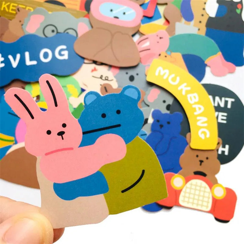 50PCS Cute Color Korean Bear Stationery Travel Bear Diary Luggage Waterproof Helmet Stickers
