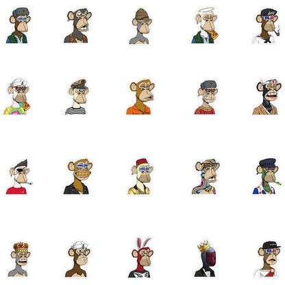 50PCS Cartoon Bored Ape Yacht Club Personalized Graffiti Waterproof Sticker Suitcase Notebook Refrigerator Helmet