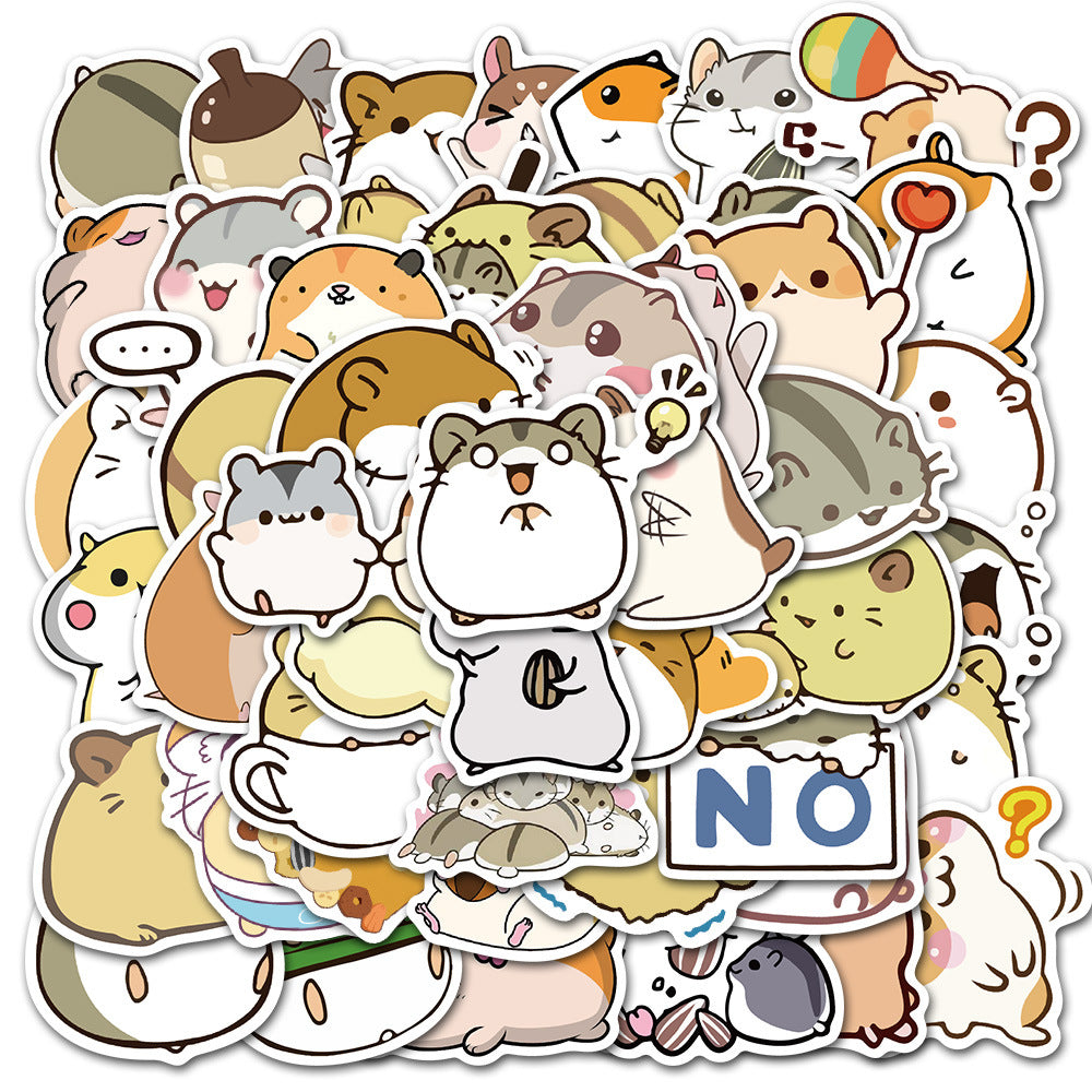 50PCS Cute Hamster Doodle Stickers, Cartoon Pet Rodent Vinyl Decals for Planners, Laptops, and Water Bottles