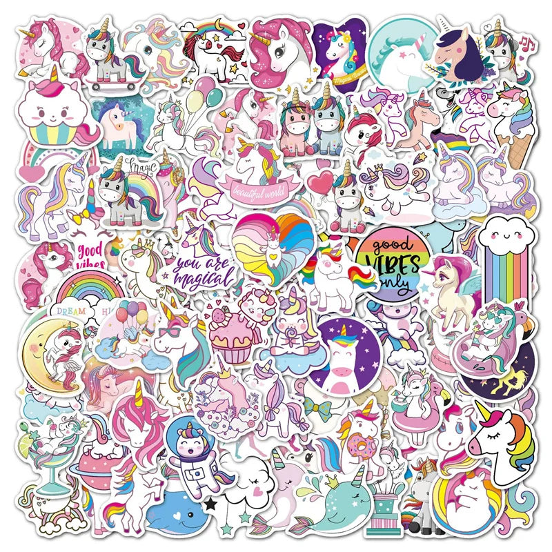 100PCS Rainbow Unicorn Cartoon Graffiti Sticker Scooter Laptop Waterproof Guitar Decoration Toy