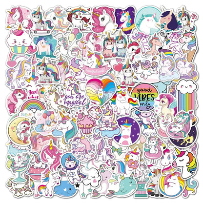 100PCS Rainbow Unicorn Cartoon Graffiti Sticker Scooter Laptop Waterproof Guitar Decoration Toy