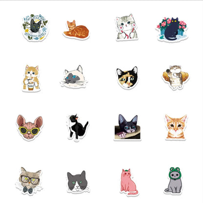50 pieces of cute cartoon kitten graffiti stickers, suitable for hand account decoration, luggage, computer, skateboard, graffiti, waterproof sticker toys