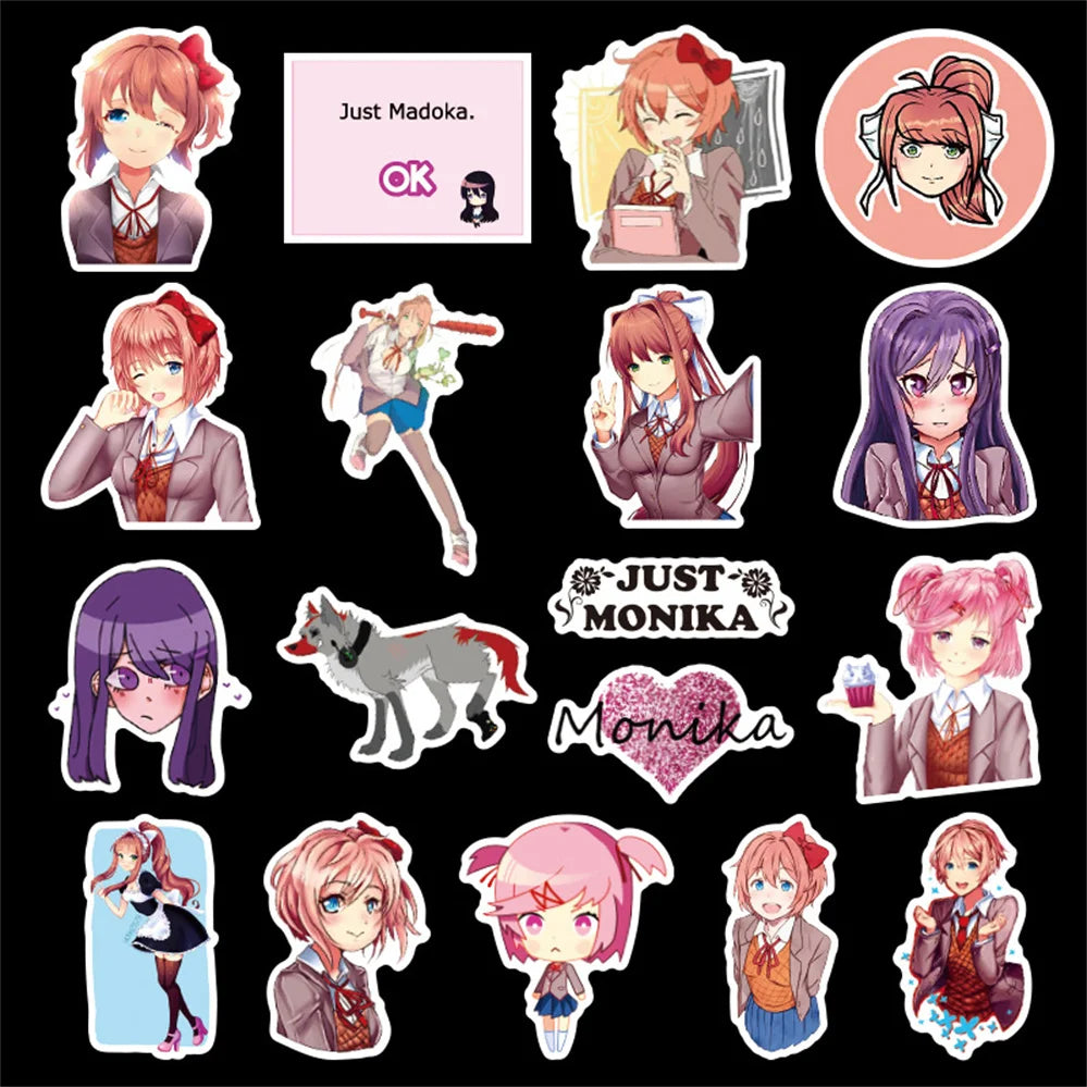50PCS cartoon Japanese anime Heartbeat Literature Department Monica graffiti stickers, personalized DIY suitcases, suitcase phone cases, laptop waterproof decorative stickers toys