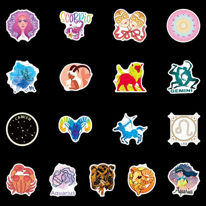 50PCS Art Illustration Popular Creative Cartoon Animation Twelve Constellations Decorative Style Graffiti Stickers Personality Fashion Creative DIY Exquisite Decorative Decals For Cups, Helmets, Skateboards Popular Stickers Toys