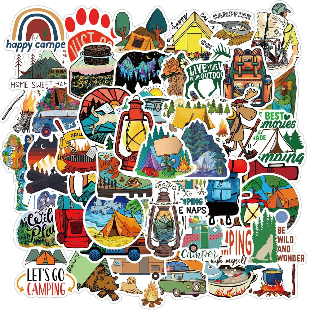 50PCS New Outdoor Camping Graffiti Stickers Luggage Motorcycle Trolley Case Laptop Waterproof Stickers