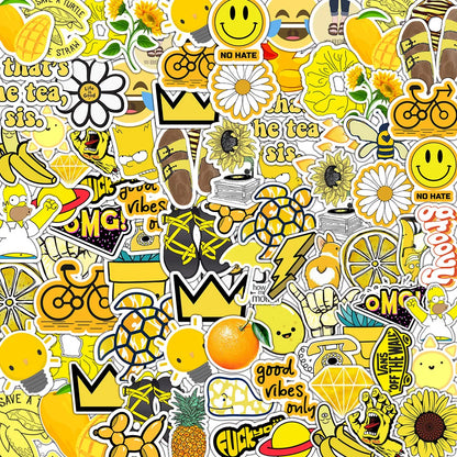 50PCS cartoon yellow series fresh and cute bee decorative style graffiti stickers, personalized fashion and creative trend DIY exquisite decorative decal cups, helmets, skateboard popular sticker toys
