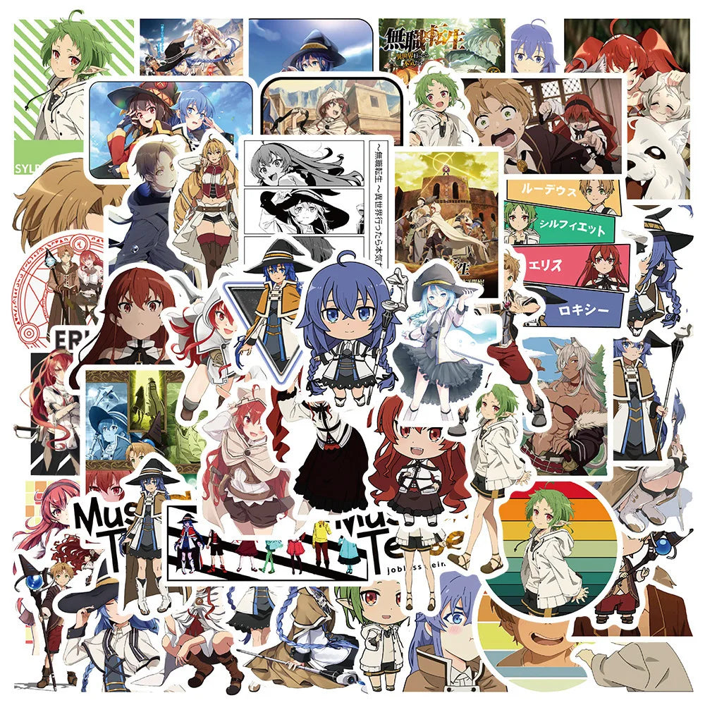 50PCS Art Illustration Popular Creative Cartoon Animation Unemployment Reincarnation Series Decorative Style Graffiti Stickers Personalised Fashion Creative DIY Exquisite Decorative Decals Suitable For Cups, Helmets, Skateboards Popular Stickers Toys