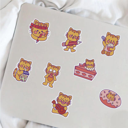 50PCS of cute cartoon cat series decorative style graffiti stickers, personalized, fashionable and creative DIY exquisite decorative decal cups, helmets, skateboard popular sticker toys