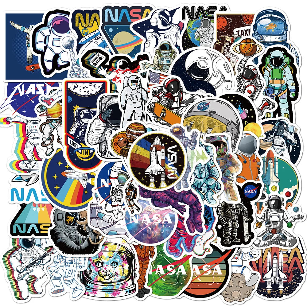 50PCS Space Astronaut Cartoon Graffiti Stickers Luggage Laptop Computer Waterproof No Glue Stickers