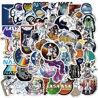 50PCS Space Astronaut Cartoon Graffiti Stickers Luggage Laptop Computer Waterproof No Glue Stickers