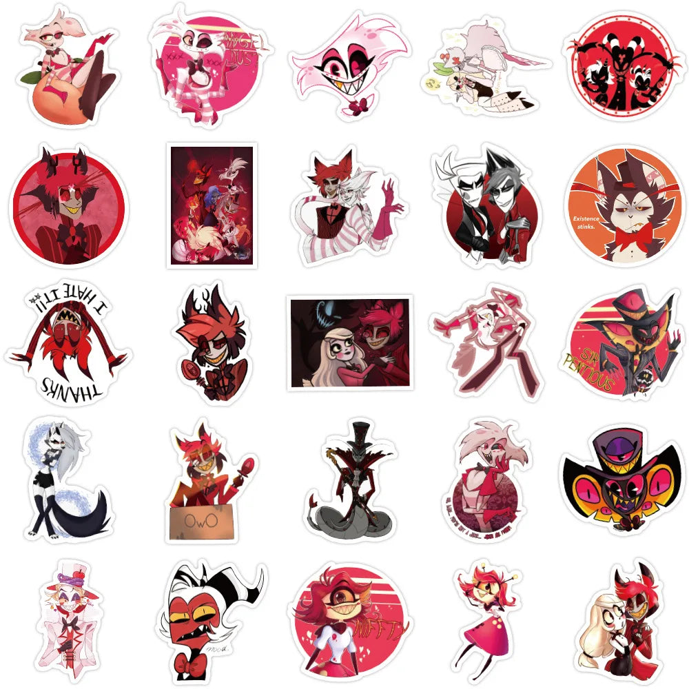 50PCS Animation Hell Hotel Graffiti Waterproof Sticker Suitcase Notebook Refrigerator Skateboard Helmet Water