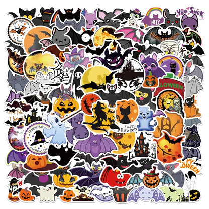 50PCS Sheet Art Illustration Popular Creative Cartoon Halloween Bat Ghost Decoration Style Graffiti Stickers Personality Fashion Creative Trend DIY Exquisite Decorative Decals for Cups, Helmets, Skateboards Popular Stickers Toys