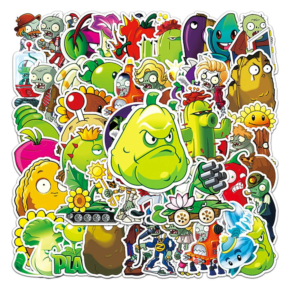 50PCS Plant Zombie War Game Cartoon Stickers Luggage Refrigerator Scooter Graffiti Waterproof Stickers