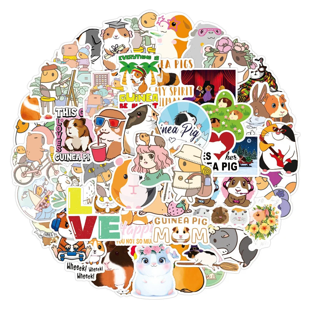 50PCS New Style Guinea Pig Graffiti Sticker Waterproof Luggage Laptop Scooter Refrigerator Water Cup Sticker
