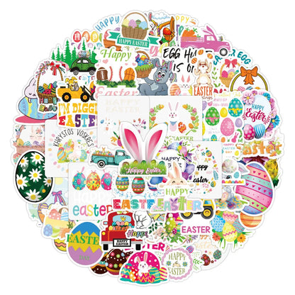 50PCS New Colored Egg Rabbit Easter Cartoon Personalized Graffiti Sticker Car Trunk Helmet RefrigeratorWaterproof