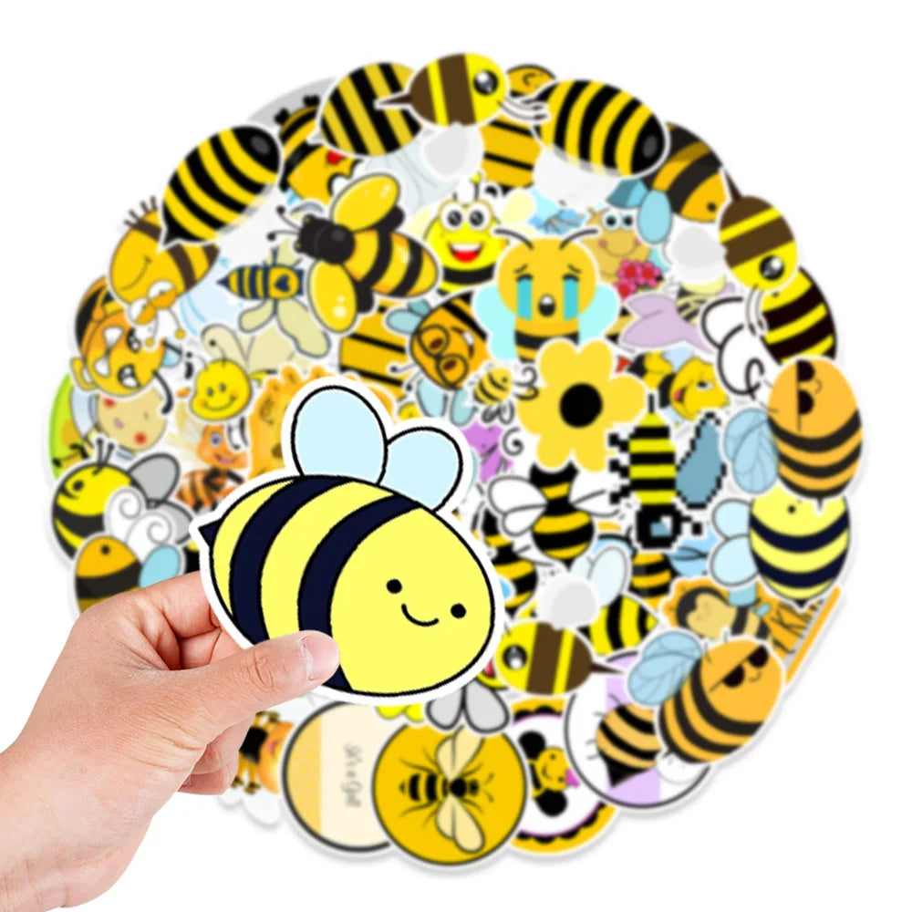 50PCS Cartoon Cute Bee Stickers Refrigerator Computer Mobile Phone Water Cup Graffiti Stickers