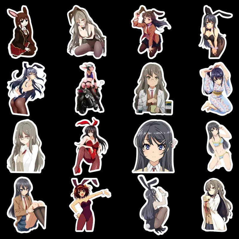 50PCS New Bunny Girl Japanese Man Cartoon Graffiti Sticker Suitcase Luggage Guitar Car Sticker Waterproof Sticker