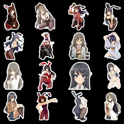 50PCS New Bunny Girl Japanese Man Cartoon Graffiti Sticker Suitcase Luggage Guitar Car Sticker Waterproof Sticker