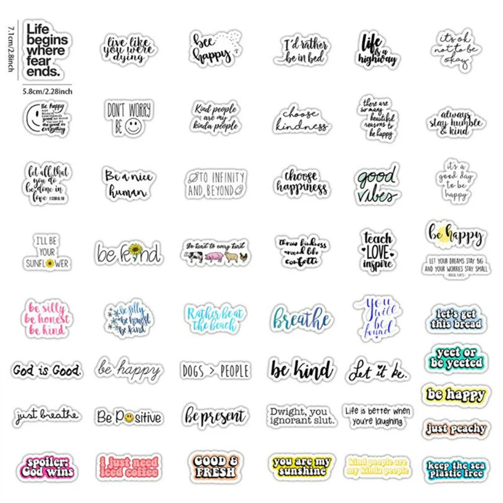 50PCS Cartoon Popular Inspirational Text Phone Case Graffiti Diary Skateboard Decoration Waterproof Stickers