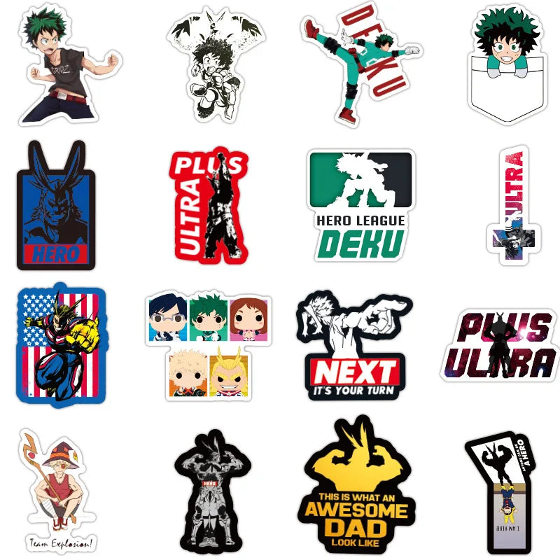 50PCS Cartoon My Hero Academy Sticker Trolley Case Bike Scooter Water Cup Waterproof Sticker