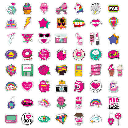 60PCS Pink Cartoon Girl Heart Notebook Trolley Case Bike Scooter Waterproof Graffiti Gift Toy Sticker