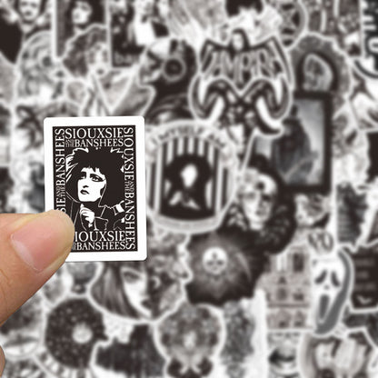 50PCS Black and White Punk Style Gothic Graffiti Trolley Scooter Refrigerator Water Cup Waterproof Sticker