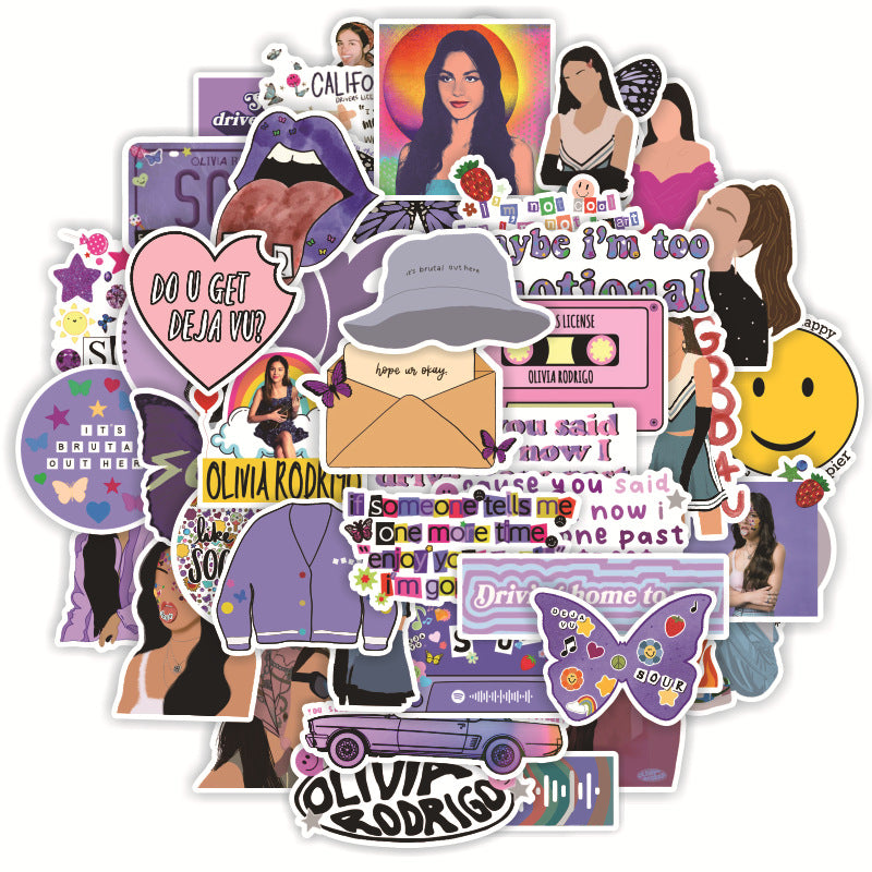 50PCS Hot Singer Olivia Rodrigo Sour Purple Line Pattern Design Graffiti Phone Case Scrapbook Skateboard Stickers