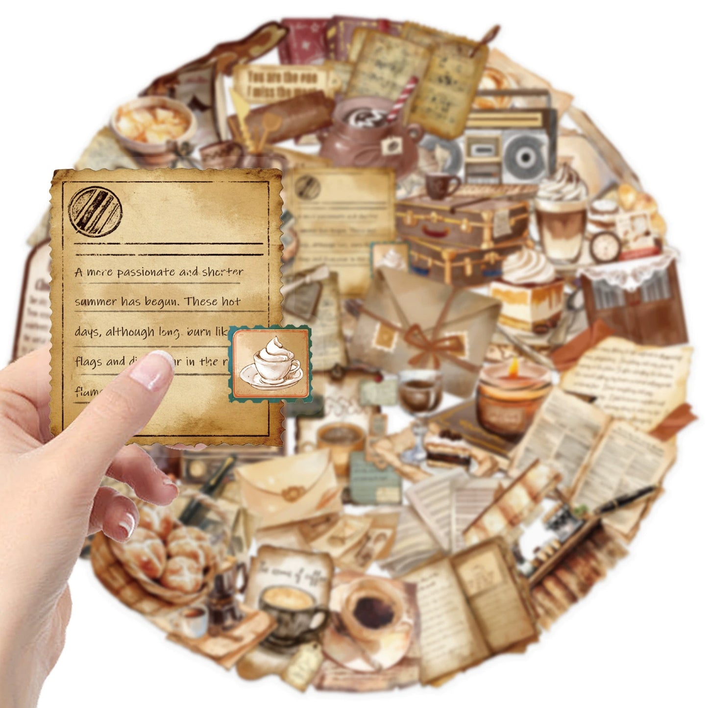 50PCS Cartoon Retro Café Graffiti Stickers for Phone Cases, Luggage, Computers, Stationery Boxes, and Beautiful Handmade Notebooks