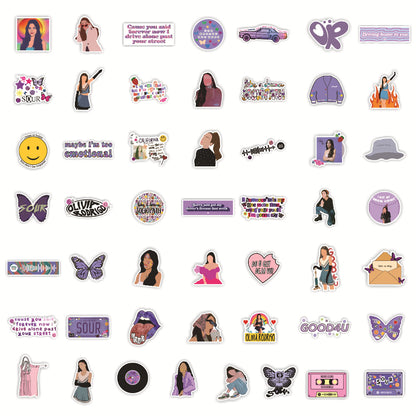 50PCS Hot Singer Olivia Rodrigo Sour Purple Line Pattern Design Graffiti Phone Case Scrapbook Skateboard Stickers