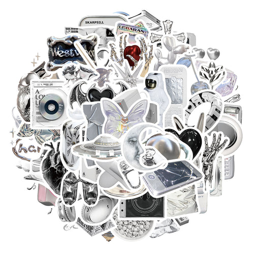 65PCS Ins Minimalist Cartoon Silver Fresh Doodle Stickers Exquisite Creative DIY Journal Decorative Decals Suitable for Water Bottles, Helmets, Guitars, Skateboards, and Stationery Boxes