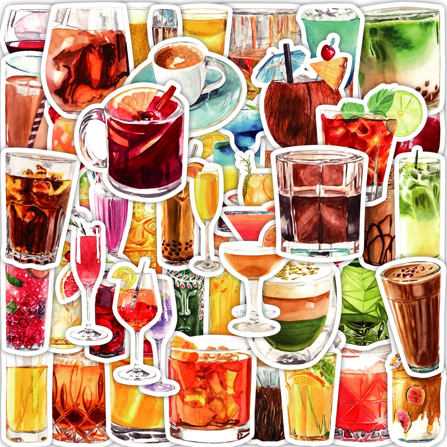 50PCS Cartoon Drinks Small Fresh Graffiti Waterproof Stickers Creative Decoration Trend Refrigerator HelmetGuitar