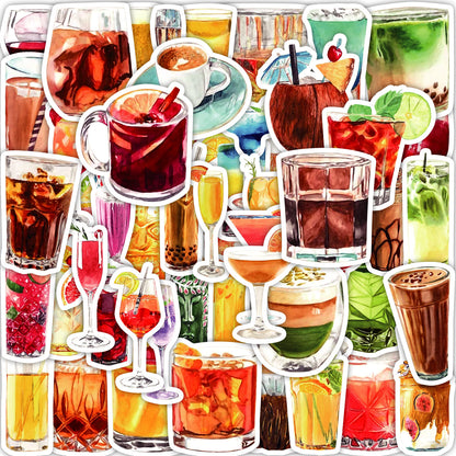 50PCS Cartoon Drinks Small Fresh Graffiti Waterproof Stickers Creative Decoration Trend Refrigerator HelmetGuitar