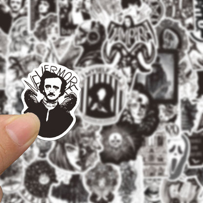 50PCS Black and White Punk Style Gothic Graffiti Trolley Scooter Refrigerator Water Cup Waterproof Sticker
