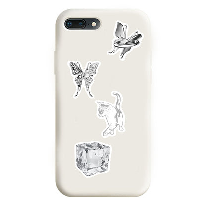 65PCS Ins Minimalist Cartoon Silver Fresh Doodle Stickers Exquisite Creative DIY Journal Decorative Decals Suitable for Water Bottles, Helmets, Guitars, Skateboards, and Stationery Boxes